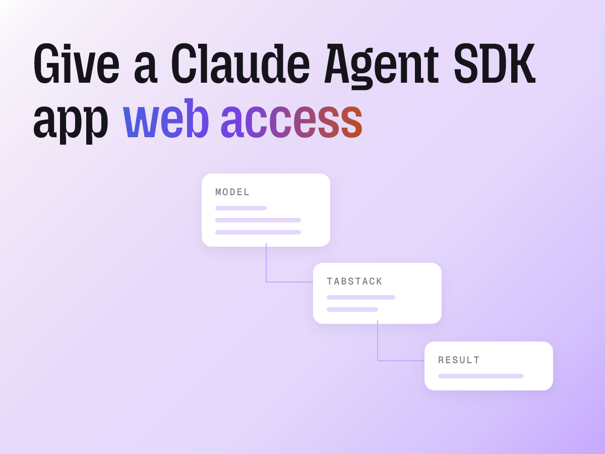 Install @tabstack/claude-agent, wire its ready-built in-process MCP server into a query() call, and give Claude extraction, research, and browser tools.