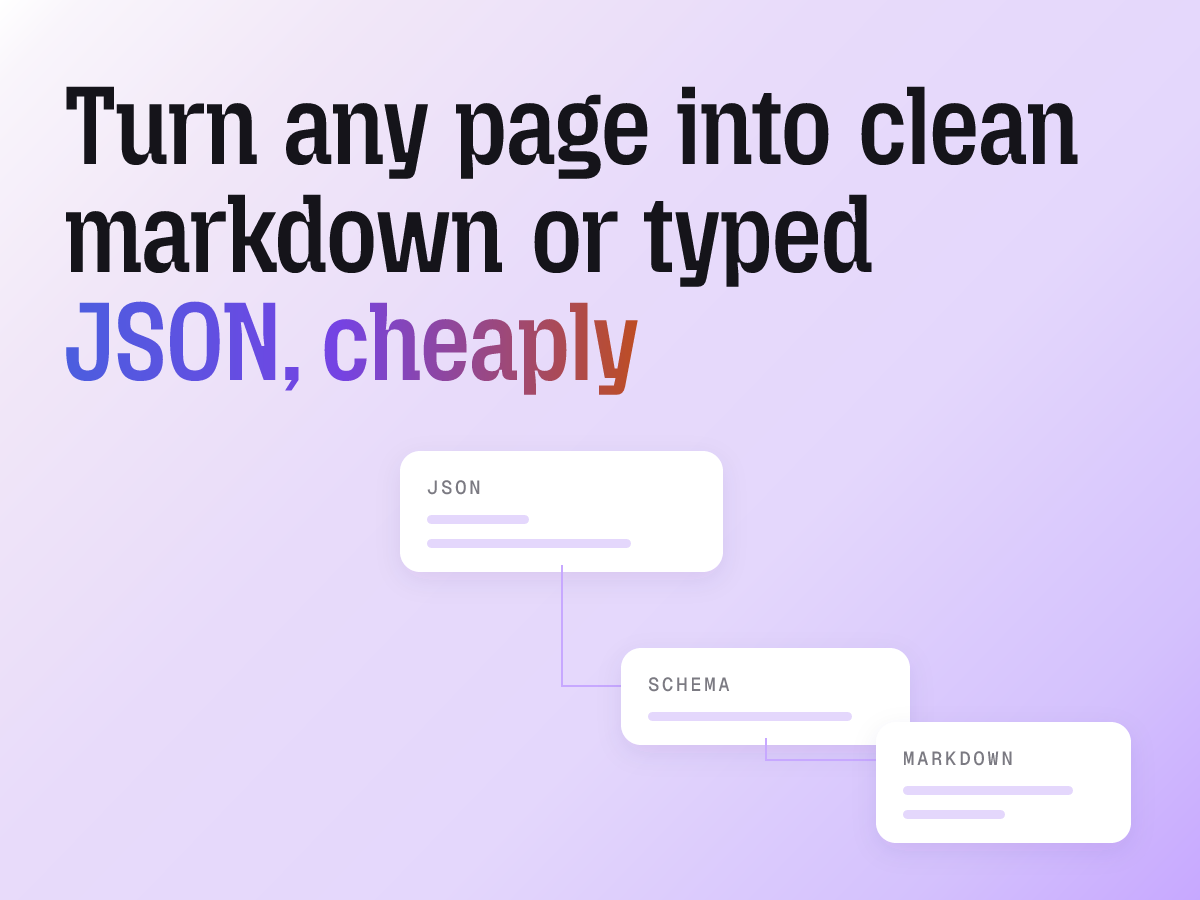 Most web-data jobs are just fetch-and-clean, not an agent. Turn any URL into clean markdown or typed JSON, cheaply. Why it's the right default.