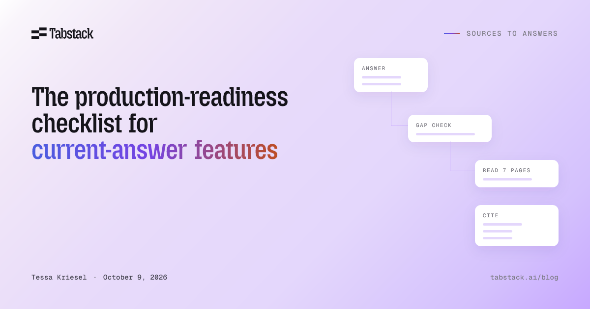 Use seven release gates to check a current-answer feature. Define acceptable answers, test failures, and attach the evidence your team needs to ship.